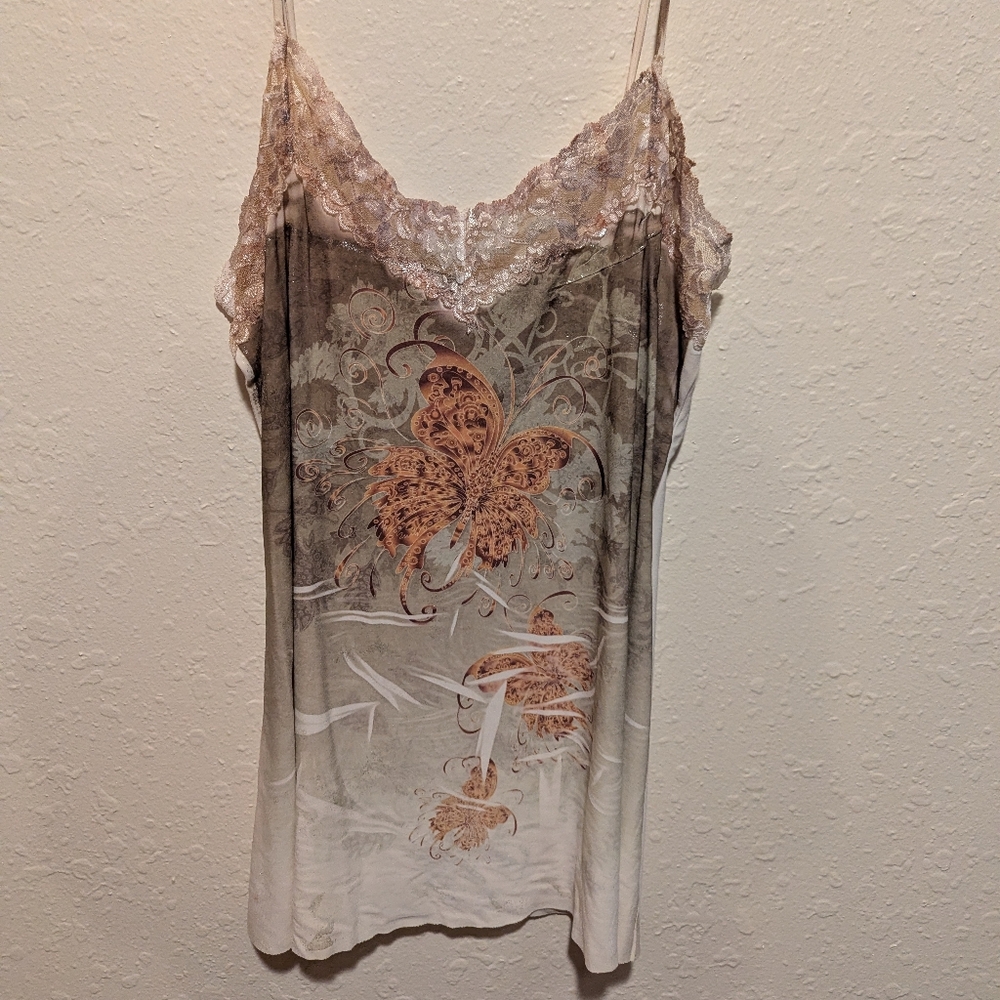 Y2k Lace Butterfly Tank Top Tunic Women's Large Vintage Jamie Nicole Usa 2000s